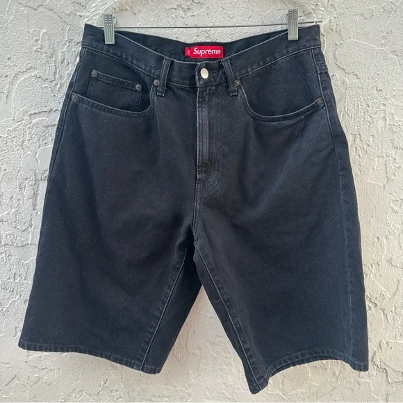 SUPREME Shorts Men 32 Denim Jeans Jorts Logo Streetwear Black - Picture 3 of 12